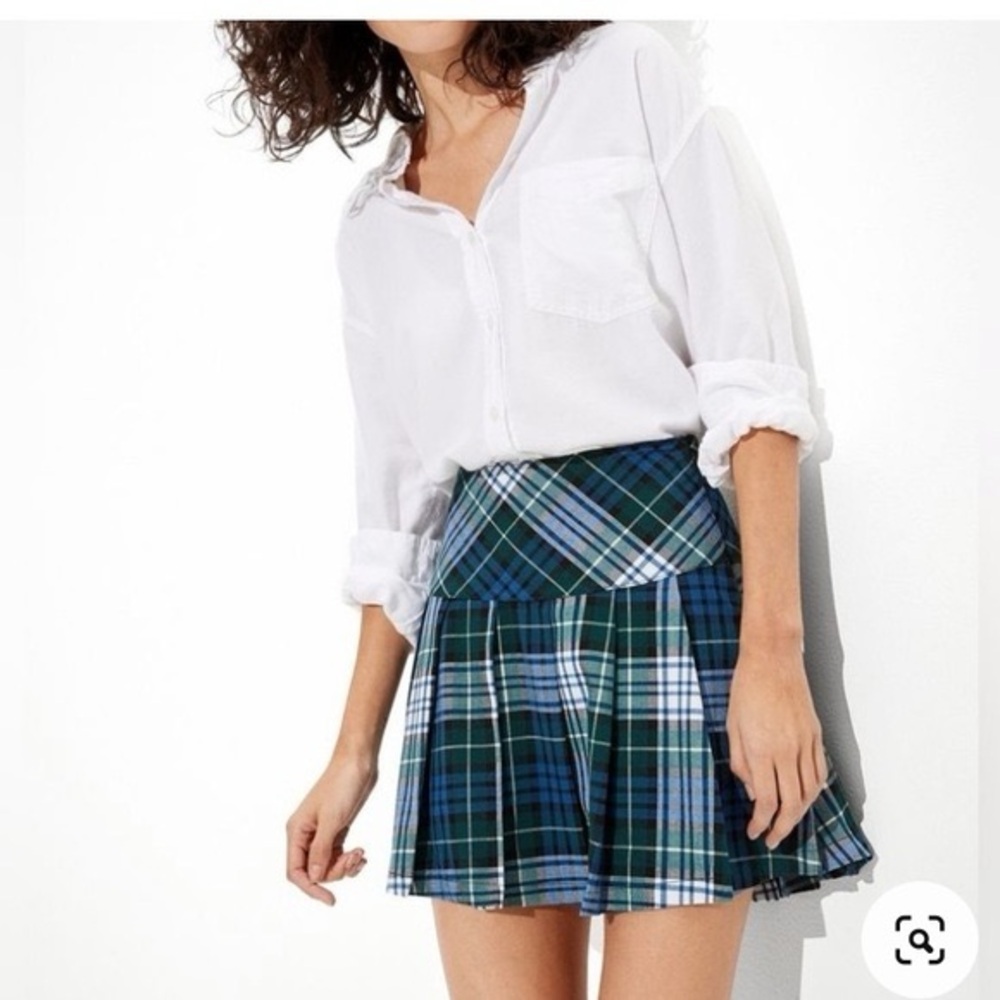 American Eagle Outfitters Blue and Green Plaid Mini Skirt